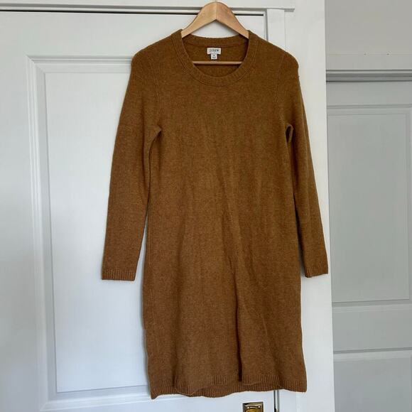 J. Crew Wool Knit Sweater Dress Long Sleeve Women’s Small Camel Midi Cozy Soft - Picture 2 of 8